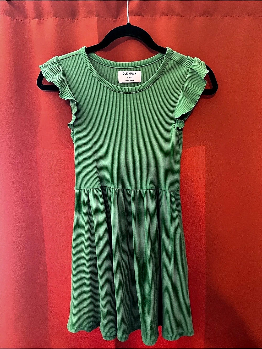 Old Navy Girls Ribbed Ruffle Sleeve Dress Green Size Large Like New
